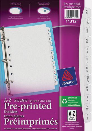 Mini 8.5in X 5.5in Preprinted A-Z Dividers