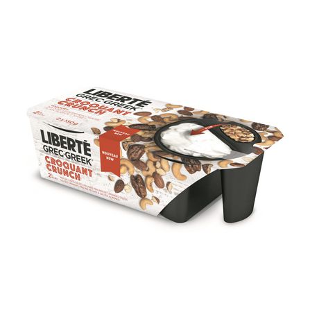Liberté Greek Crunch Plain Slightly Sweet Yogourt Salted Cashews, Praline Pecans & Salted Almonds 2% M.F