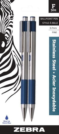 F-301 Stainless Steel Retractable Ballpoint Pens - Blue