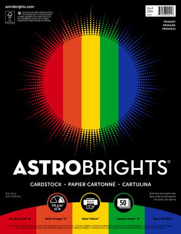 Astrobrights Colored Cardstock, 8.5 x 11, 65 lb./176 gsm, Bright  Assortment, 50 Sheets 