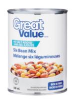 Great Value No Salt Added Six Bean Mix Can