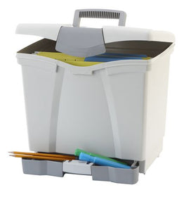 Portable Grey File Box with Drawer