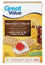 Great Value Wheat Crackers Seasoned with Black Pepper and Olive Oil, 0 Trans Fat