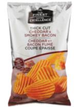 Our Finest Thick Cut Cheddar & Smokey Bacon Rippled Chips
