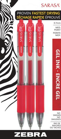 Zebra Sarasa Retractable Gel Pens - Red